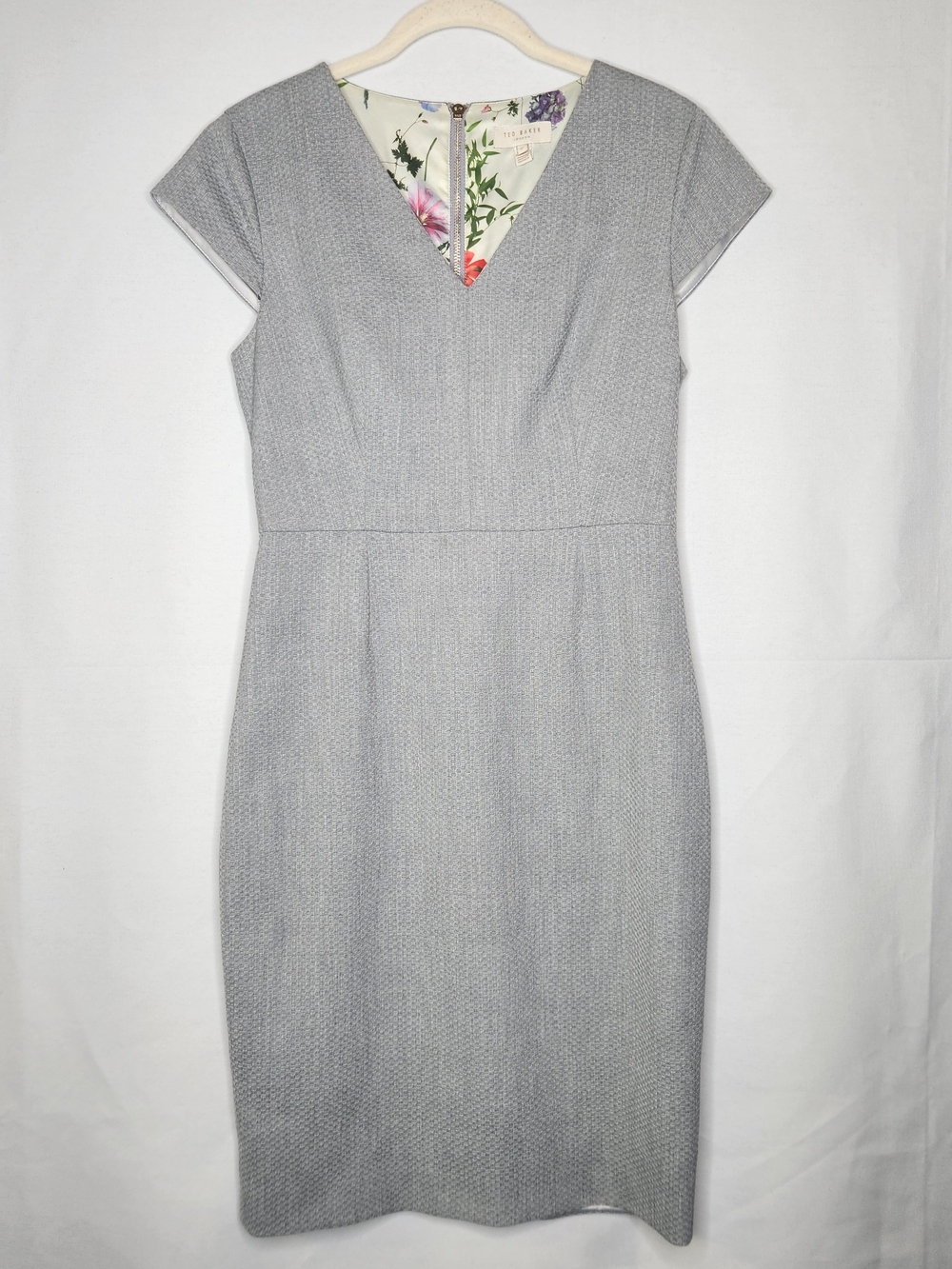 Ted Baker Light Gray Textured V-Neck Midi Dress